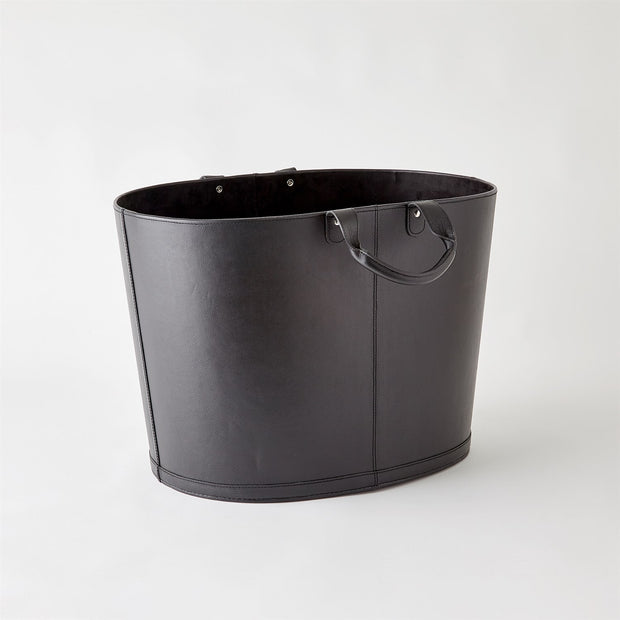 Oversized Oval Leather Basket - Black