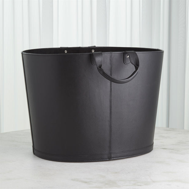 Oversized Oval Leather Basket - Black