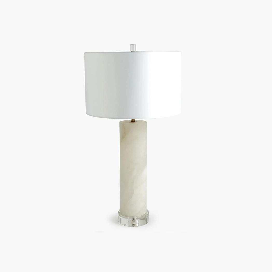 Alabaster Cylinder Table Lamp-Brass