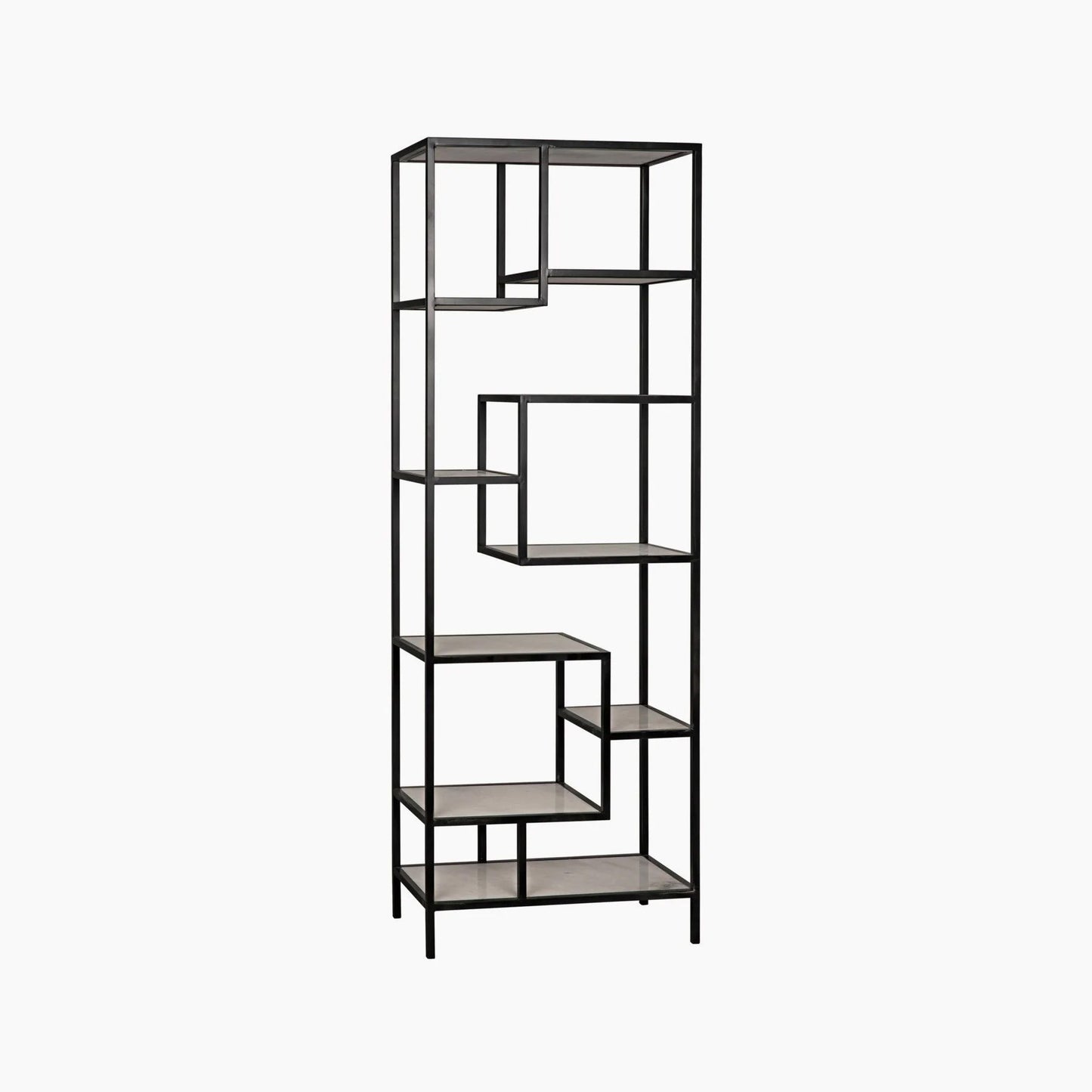 Alana Bookcase, Large, Black Steel with White Marble