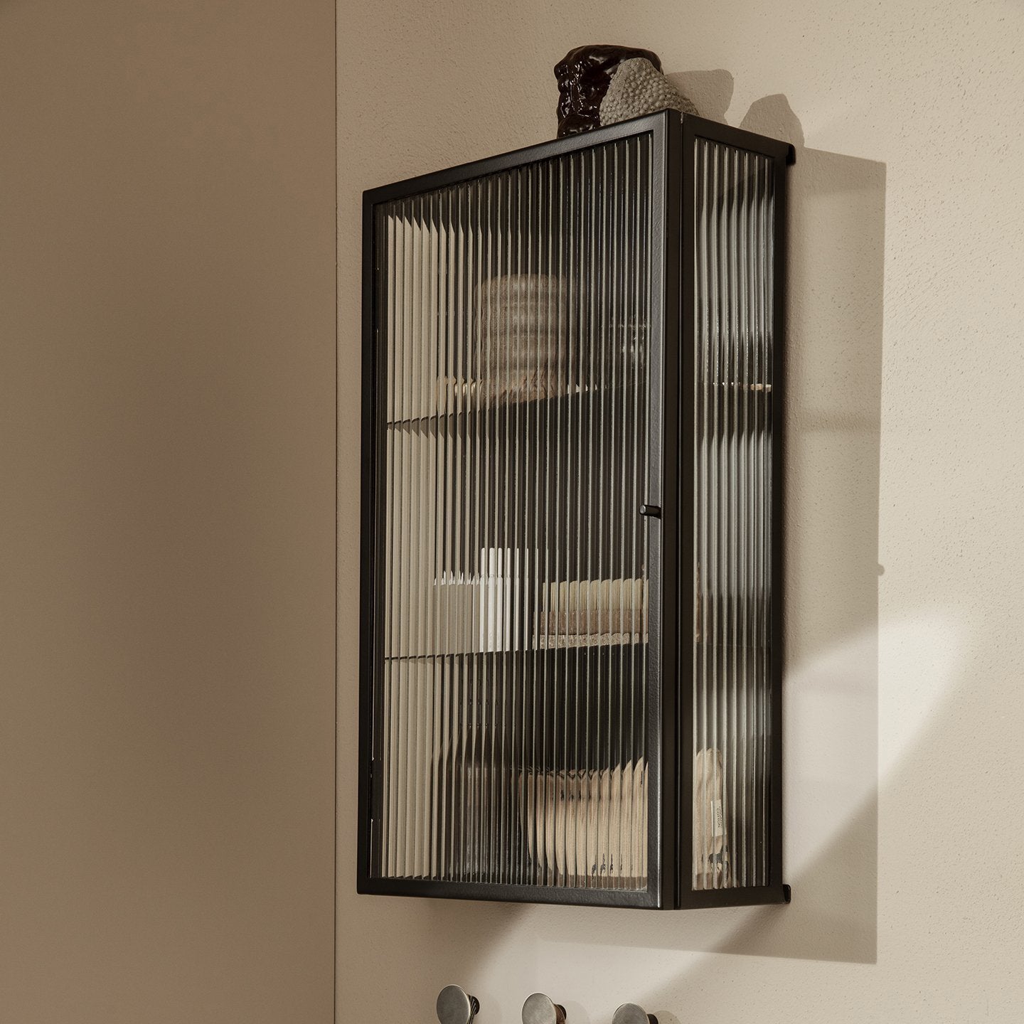 Haze Wall Cabinet - Reeded Glass - Black