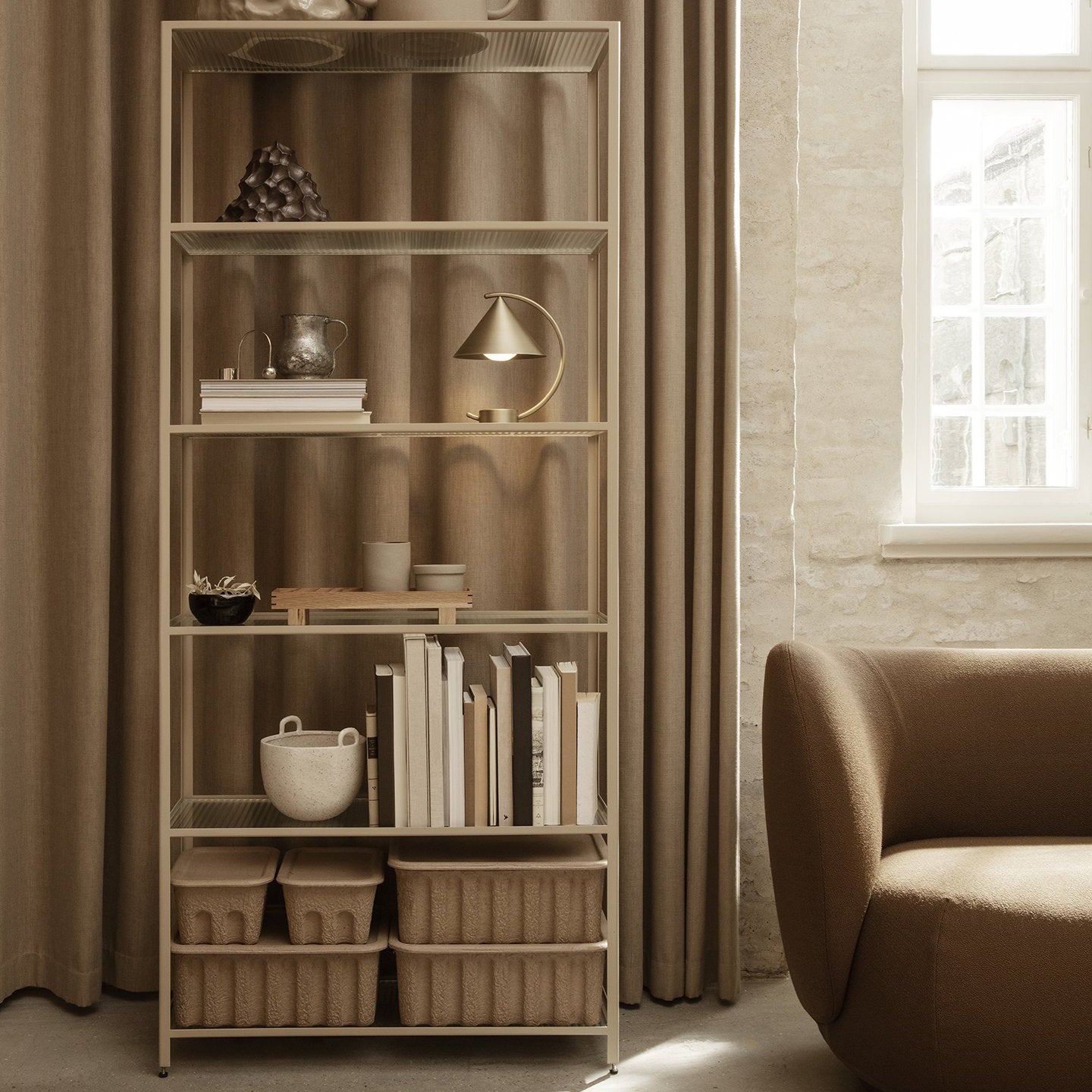Haze Bookcase - Reeded glass - Cashmere