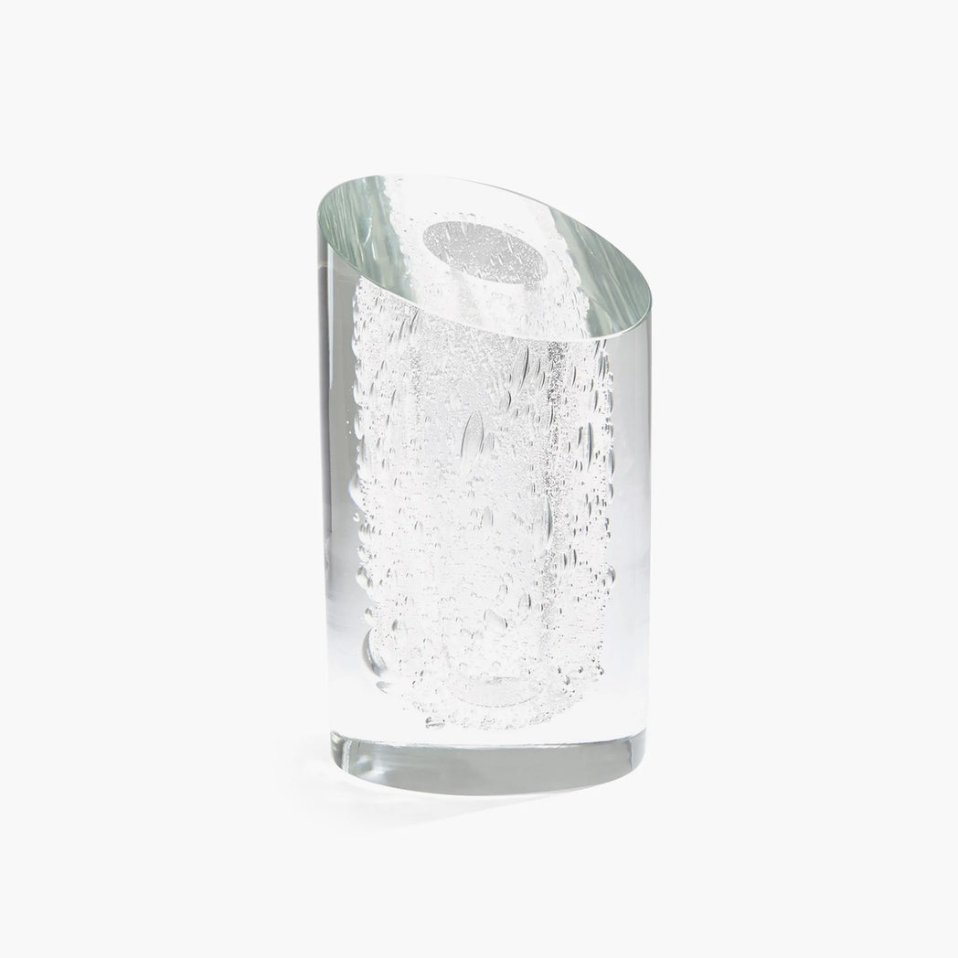 Slant Vase-clear W/bubbles