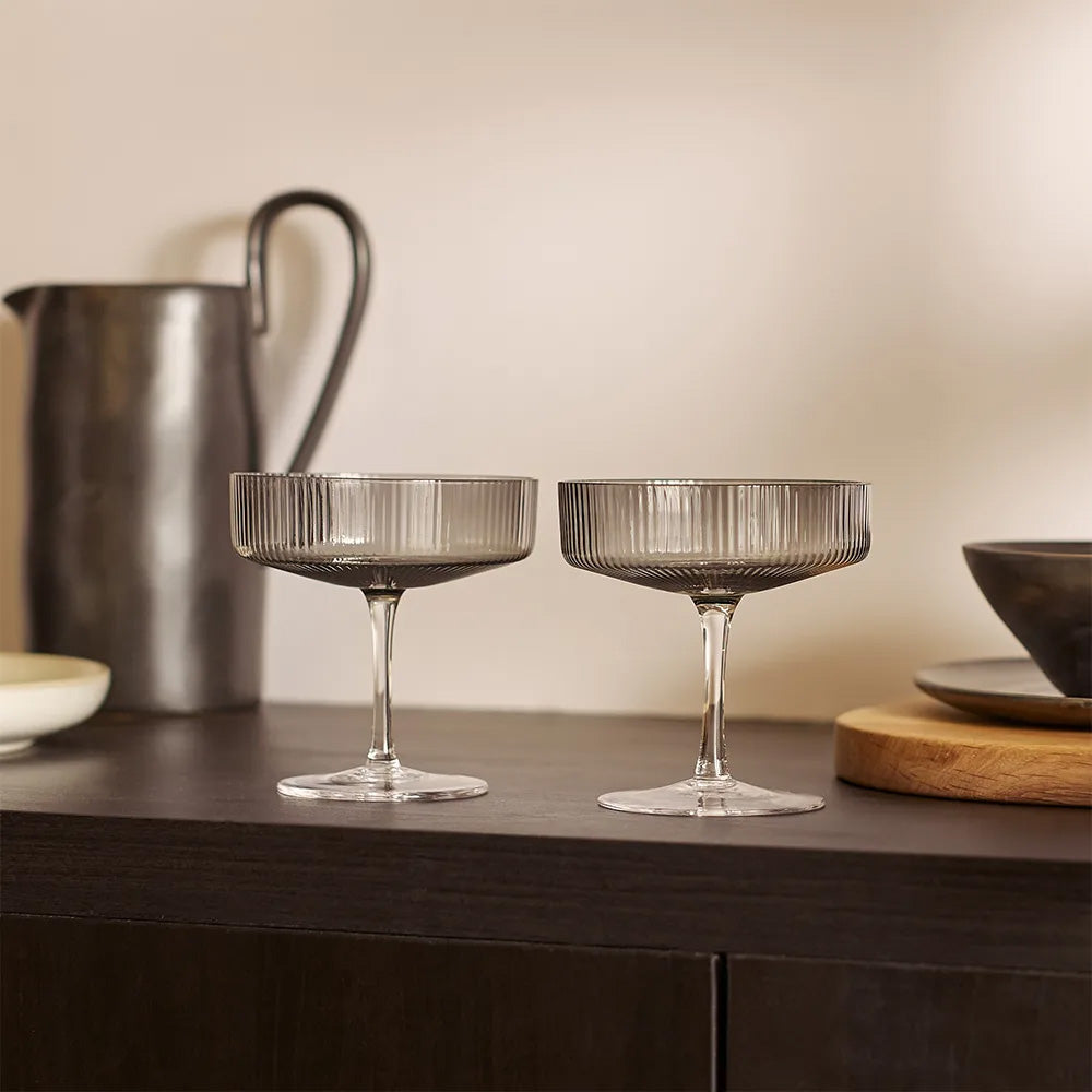 Ripple Champagne Glass Saucers Smoked Grey - Set of 2